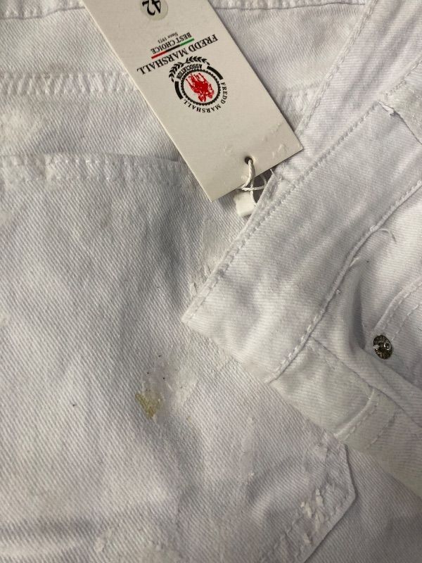 Photo 1 of **HAS SOME SPOTS**FREDD MARSHALL Men's White Skinny Slim Fit Ripped Distressed Destroyed Stretch Jeans Pants,White, SIZE 42