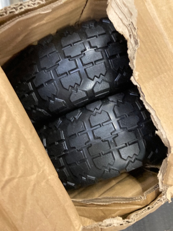 Photo 1 of (2 Pack) 10 Inch Solid Polyurethane Tire 4.10/3.50-4 Tire, 10" Flat Free Wheels with 5/8" Bearings, 2.2" Offset Hub for Garden Cart, Hand Truck, Lawn Cart, Mower