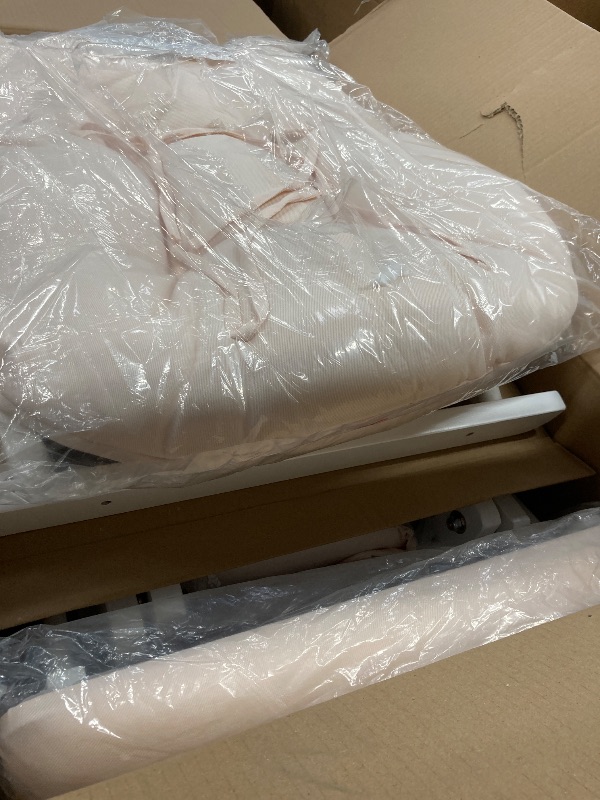 Photo 1 of **MISSING HARDWARE -SELLING AS IS ***Storkcraft Premium Hoop Glider & Ottoman (White/Pink) — GREENGUARD Gold Certified Nursery Glider, Solid Wood Craftsmanship, Smooth-Gliding Nursery Chair and Ottoman, Award-Winning