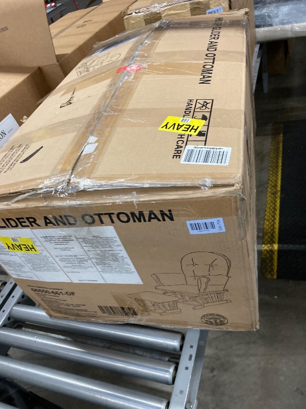 Photo 1 of **MISSING HARDWARE -SELLING AS IS ***Storkcraft Premium Hoop Glider & Ottoman (White/Pink) — GREENGUARD Gold Certified Nursery Glider, Solid Wood Craftsmanship, Smooth-Gliding Nursery Chair and Ottoman, Award-Winning