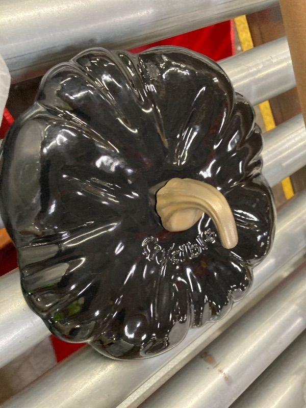 Photo 1 of **LARGE CHIP ON HANDLE**Enameled Cast Iron Pumpkin Pot Dutch Oven Cocotte, Black, 2.32 qt (2.2 L)