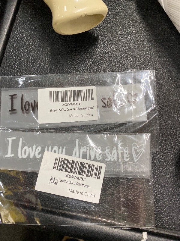 Photo 1 of **2 PACKS**ONE WHITE AND ONE BLACK I Love You Drive Safe Mirror Sticker 3 Pack, Cute Vinyl Car Decal for Rearview Mirror Window Windshield Bumper, Tumbler Decal, Funny Car Accessories for Girls Women (Black)