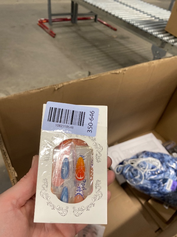 Photo 1 of **3 PACKS OF SUMMER NAILS, SEE PHOTO**Summer Press on Nails Almond Medium Nails Press ons with Fruit Designs Blue Fake Nails Glossy Glue on Nails French Tip Flase Nails Nude Acrylic Nails Cute Stick on Nails for Women 24Pcs