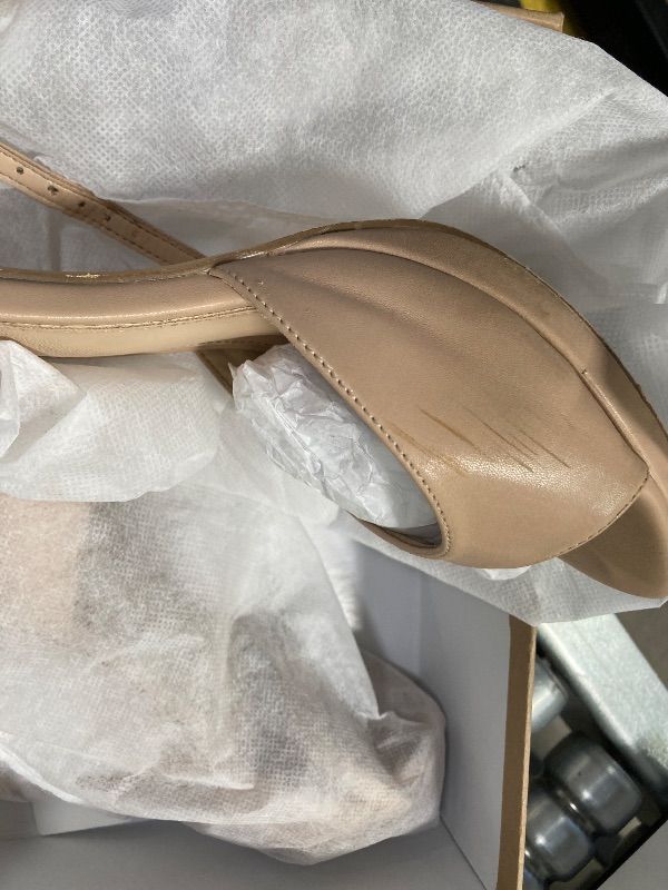 Photo 1 of ***USED*** Elisabet Tang Woman's Round Open Toe Ankle Strap Heeled Platform Sandals Stiletto High Heel Sandal Dressy Sexy Wedding Party Shoes Nude Size 9  ***USED, SOME SCUFF/SCRATCHES, FOOTBED/SOLE WEAR-DIRTY RESIDUE -SELLING AS IS***