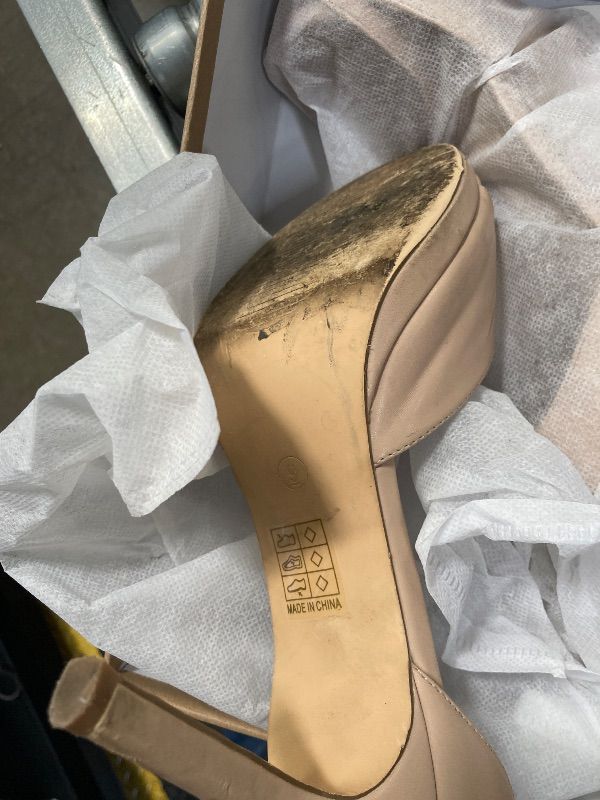 Photo 1 of ***USED*** Elisabet Tang Woman's Round Open Toe Ankle Strap Heeled Platform Sandals Stiletto High Heel Sandal Dressy Sexy Wedding Party Shoes Nude Size 9  ***USED, SOME SCUFF/SCRATCHES, FOOTBED/SOLE WEAR-DIRTY RESIDUE -SELLING AS IS***