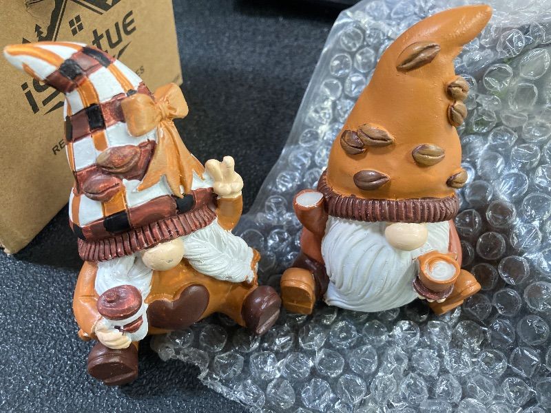 Photo 1 of ***ONE HAND IS MISSING***iStatue Maillard Coffee Gnomes Figurines Set - Ideal Coffee Bar Accessories, Unique Vintage Resin Gnome Gift Coffee Themed Gifts, Decorative Trays Decor for Home, Office & Wall Shelf (Coffee Gnomes)***ONE HAND IS MISSING***