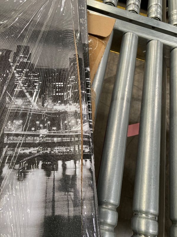 View 2 of ***EDGE OF 1 PIC IS SLICED AS PICTURED***Biuteawal New York Skyline Wall Art Brooklyn Bridge Moon Night View Picture Canvas Print Black and White City Artwork Painting Modern Home Office Living Room Decoration***EDGE OF 1 PIC IS SLICED AS PICTURED***