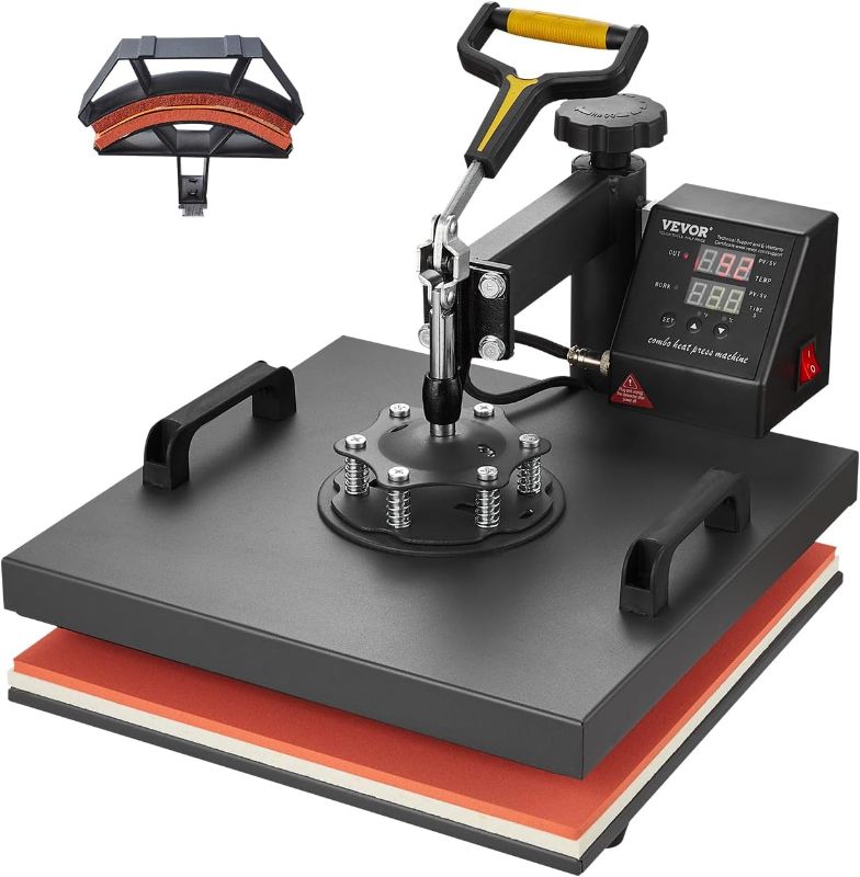 Photo 1 of **NOT IN ORIGINAL BOX***VEVOR 2 in 1 Heat Press Machine for T Shirts and Hats, 15x15 Inch Professional Swing Away Digital Tshirt Press Machine for Sublimation, Vinyl, Heat Transfer Projects