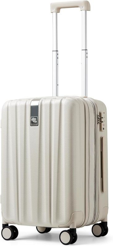 Photo 1 of **NOT IN ORIGINAL BOX**Hanke 20 Inch Expandable Carry on Luggage 22x14x9 Airline Approved Lightweight PC Hard Shell Suitcases with Wheels Travel Luggage Rolling Suitcase Travel Luggage Bag for Weekender(Ivory White) EST VALUE 159.99