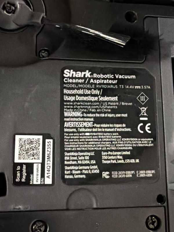 Photo 1 of **View Clerk Notes**[USED] Shark AV1010AE IQ Robot Vacuum with XL Self-Empty Base, Bagless, 45-Day Capacity, Advanced Navigation, Alexa & Wi-Fi, Multi-Surface Brushroll, for Pets, Dander & Dust, Carpet & Hard Floor, Black