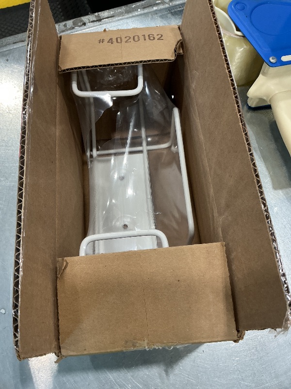 Photo 1 of 1 Each | Disposable Glove or Tissue Box Holder, Wire Rack, Wall Mounted Universal Box Holders, for Larger Sized Single Boxes, White - 1 Glove Box Holder