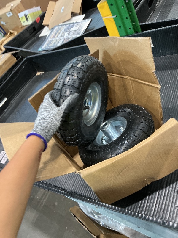 Photo 1 of (2 Pack) RRQ 10 Inch Pneumatic Wheel 4.10/3.50-4 Tire, 10" Pneumatic Wheels with 5/8" Bearings,2.2" Offset Hub for Garden Cart, Hand Truck, Lawn Cart, Mower