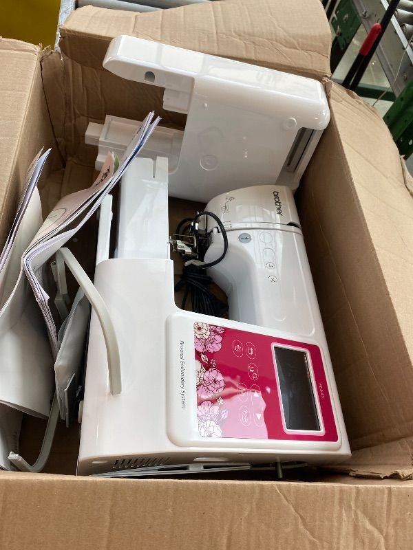 Photo 1 of [HEAVILY DAMAGED] [UNTESTED] Brother PE545 Embroidery Machine, Wireless LAN Connected, 135 Built-in Designs, 4" x 4" Hoop Area, Large 3.7" LCD Touchscreen, USB Port, 10 Font Styles