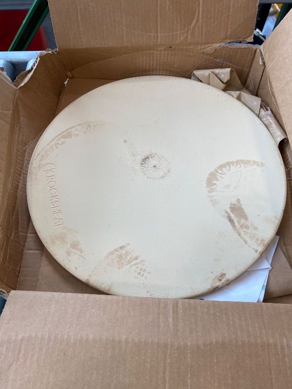 Photo 1 of [HEAVILY USED] K ROCKSHEAT Pizza Stone Round 16 Inch for Grill and Oven, Large Cordierite Baking Stone for Bread, Safe Circular Cooking Stone for Grill 16", Easy to Clean