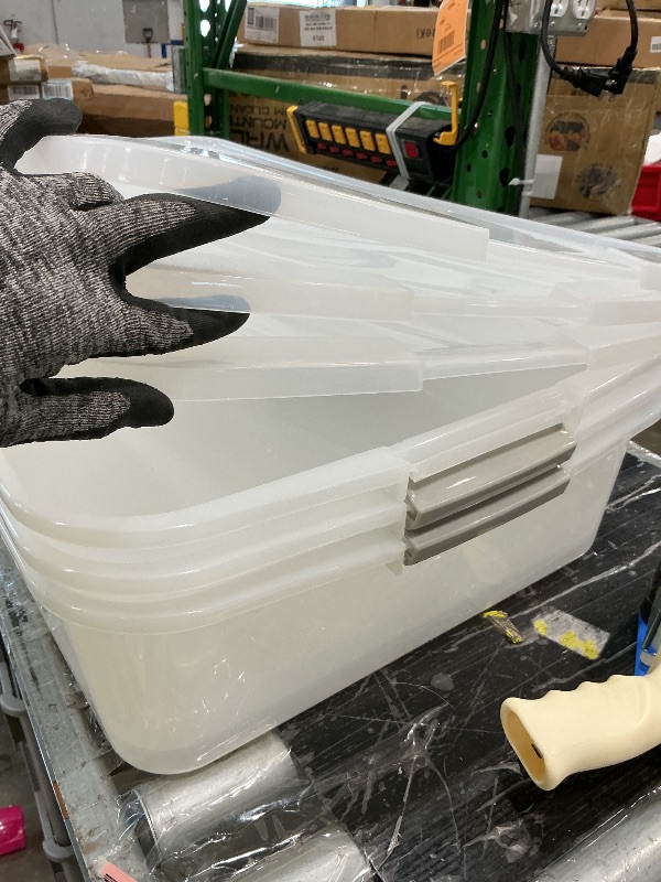 Photo 1 of 3 PACK. IRIS USA 50 Qt Plastic Under Bed Storage Organizer Bin Container with Secure Lids and Durable Buckles, Multi-Purpose for Seasonal Holiday Items Bedding Clothes Shoes, Long, Clear
