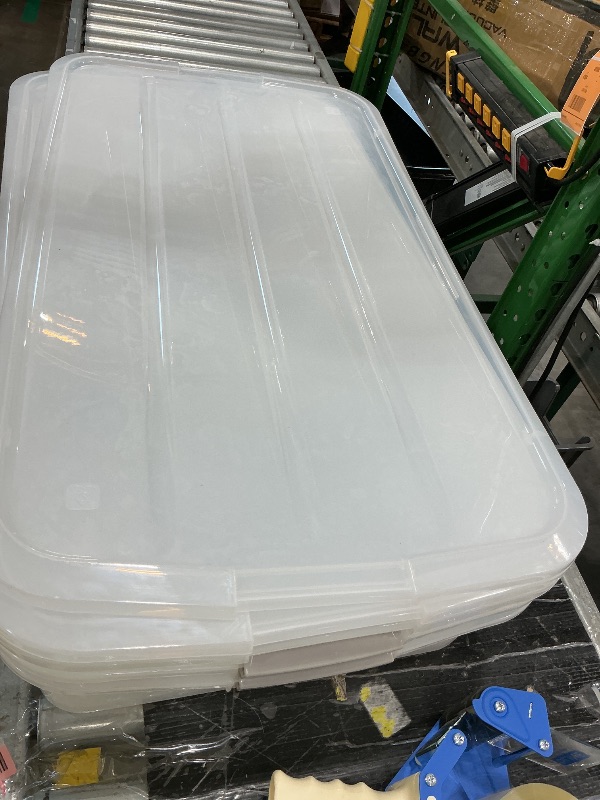 Photo 1 of 3 PACK. IRIS USA 50 Qt Plastic Under Bed Storage Organizer Bin Container with Secure Lids and Durable Buckles, Multi-Purpose for Seasonal Holiday Items Bedding Clothes Shoes, Long, Clear