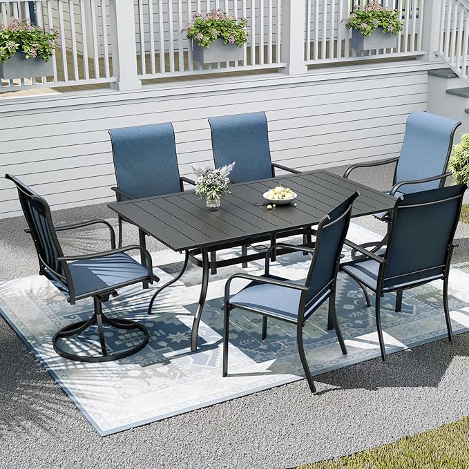 Photo 1 of Piece Patio Dining Set for 6, Outdoor HDPE Table and Chairs with Umbrella Hole, All Weather Outdoor Furniture for Backyard, Deck, Lawn, Poolside