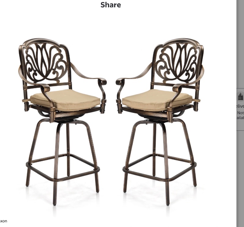 Photo 1 of Ktaxon 2Pcs Outdoor Swivel Bar Stools, Weather Resistant Patio Bar Height Chairs, Cast Aluminum Bar Dining Seatings for Pool Deck Balcony with Tan Cushion