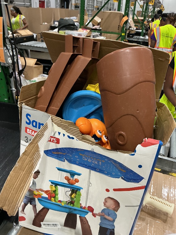 Photo 1 of [MAJOR DAMAGE] [PARTIAL SET] [FOR PARTS] Eterfun Kids Sand Water Table for Toddlers with Umbrella/Water Pumb, 3-Tier Outdoor Water Sand Play Table Beach Toys, Summer Splash Activity Sensory Table Party Birthday Gift for Kids 3 4 5 6 7 8