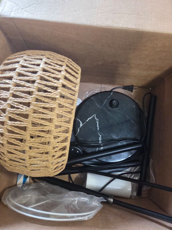 Photo 1 of [DAMAGED] Arc Floor Lamps for Living Room with 3 Color Temperatures, Black Standing Lamp with Remote & Dimmable LED Bulb, Rattan Boho Floor Lamp, Farmhouse Tall Lamp for Bedroom, Over Couch Arched Reading Light