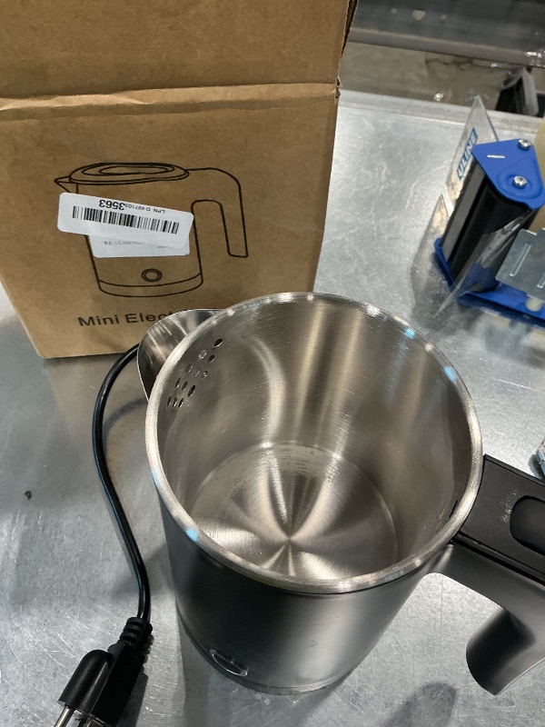 Photo 1 of 0.5L Small Portable Electric Tea Kettle Stainless Steel, Travel Mini Electric Coffee Kettle, Hot Water Boiler Heater for Business Trip, Camping, Travel, Office (Black)