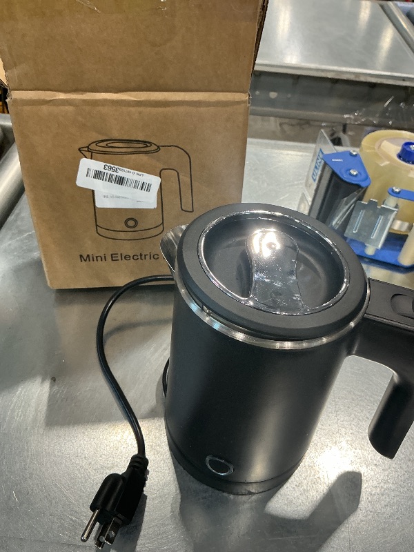 Photo 1 of 0.5L Small Portable Electric Tea Kettle Stainless Steel, Travel Mini Electric Coffee Kettle, Hot Water Boiler Heater for Business Trip, Camping, Travel, Office (Black)