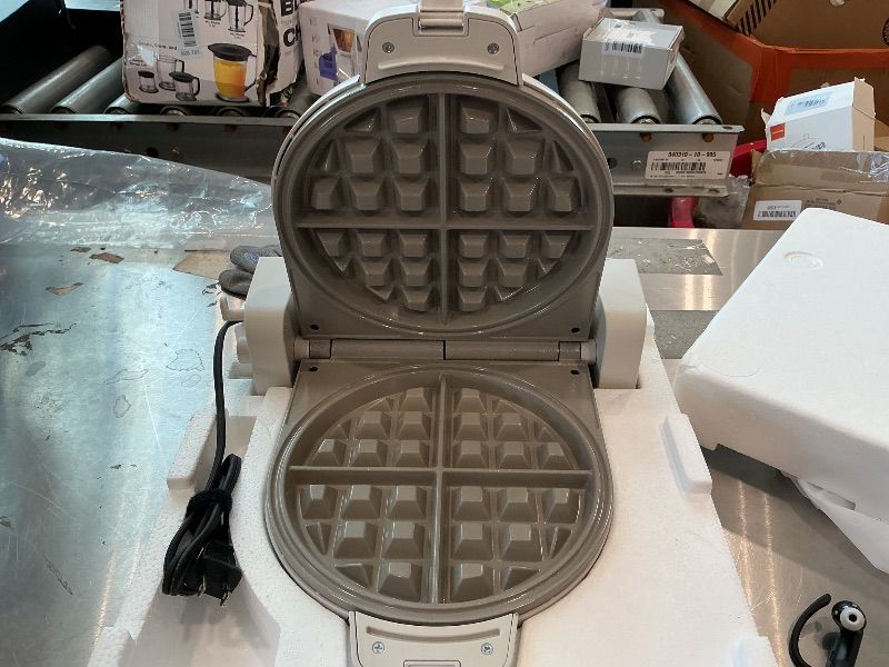 Photo 1 of [Outer Shell Cracked] bella Flip-n-Store Waffle Maker with EverGood™ Ceramic Nonstick Coating, Fits-anywhere™ Kitchenware, Power Indicator Light, Cool Touch Handle & Cord Wrap, 7” Wide & 1" Deep Plates, 1000 Watt, Oatmilk