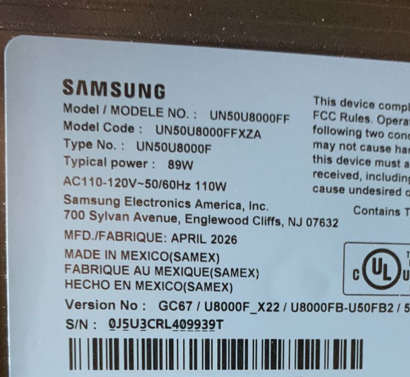 Photo 1 of Samsung 50-Inch Class Crystal UHD U8000F 4K Smart TV (2025 Model) Endless Free Content, Processor, MetalStream Design, Knox Security, Alexa Built-in