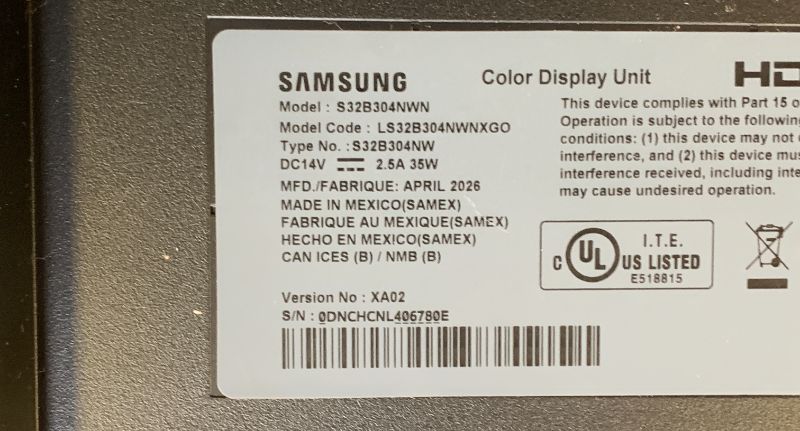 Photo 1 of Samsung 32-Inch Flat Computer Monitor, 75Hz, Borderless Display, AMD FreeSync, Game Mode, Advanced Eye Care, HDMI and DisplayPort, LS32B304NWNXGO, 2024