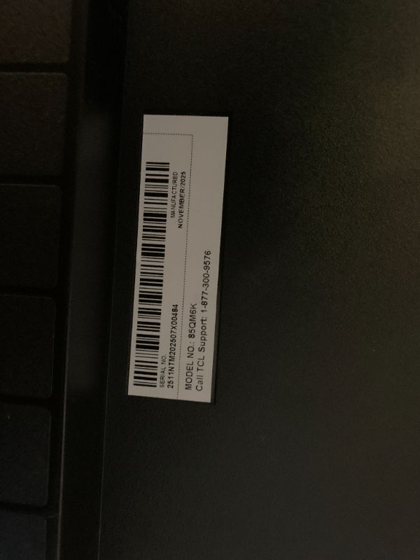 Photo 1 of SELLS FOR PARTS
TCL 85 Inch Class QM6K Series | Mini LED QLED 4K HDR | 85QM6K, 2025 Model | 120HZ-144HZ High Brightness Smart Google TV Dolby Atmos Onkyo Audio | Voice Remote Alexa Gaming Streaming Television