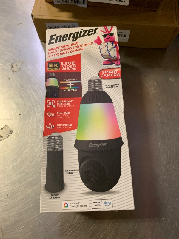 Photo 1 of Energizer Smart 2K Light Bulb Security Camera, 1000 Lumens LED Light, 5G&2.4G Wi-Fi Outdoor Socket Camera, Pan Tilt Auto Tracking, (Black, AI Smart Detection Built-in)