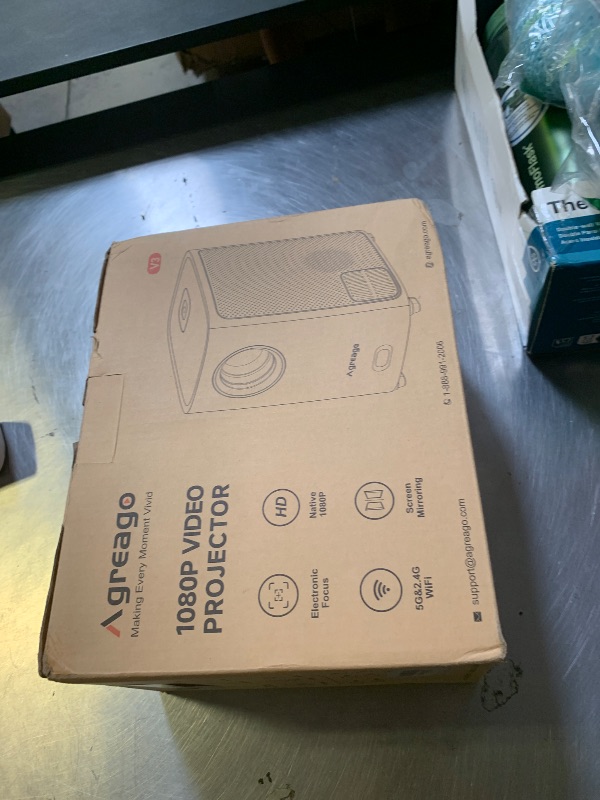 Photo 1 of [Electric Focus] Projector with WiFi and Bluetooth, Native 1080P 15,000 Lumens 4K Supported, Agreago Outdoor Movie Projector for Home Theater UP to 300", for iOS/Android/TV Stick/HDMI/USB (White)
