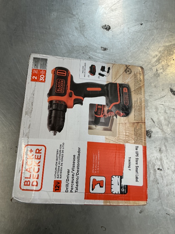 Photo 1 of BLACK+DECKER 12V MAX Cordless Drill/Driver, Battery and Charger Included (BDCDD12C)