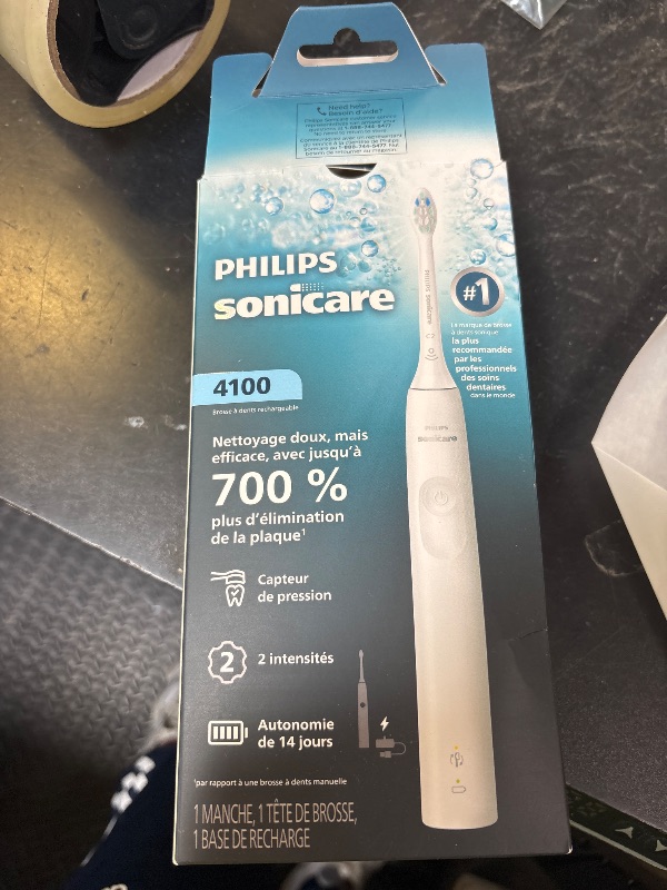 Photo 1 of Philips Sonicare 4100 Series Electric Toothbrush - Sonic Toothbrush with Advanced Sonic Technology, Pressure Sensor, Two Intensity Settings, Smartimer & Quadpacer, White, Model HX3681/23