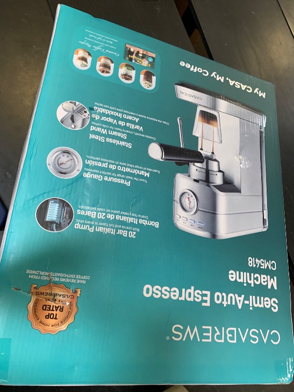 Photo 1 of CASABREWS CM5418 Espresso Machine 20 Bar, Compact Espresso Maker with Steam Milk Frother, Stainless Steel Coffee Machine with 34oz Removable Water Tank for Cappuccino, Small Latte Machine, Silver