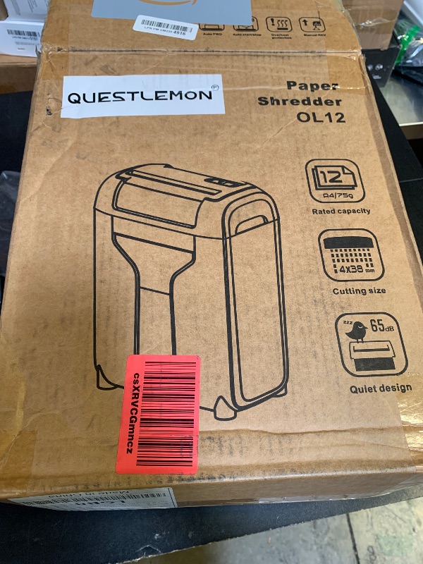 Photo 1 of QUESTLEMON 12-Sheet Paper Shredder for Home, Quiet Cross Cut Shredders, P-4 Ultra Security, 4.5 Gal Bin, Shred Quietly for Shred for Credit Card, Mail, Staples, <58 dB(OL12)
