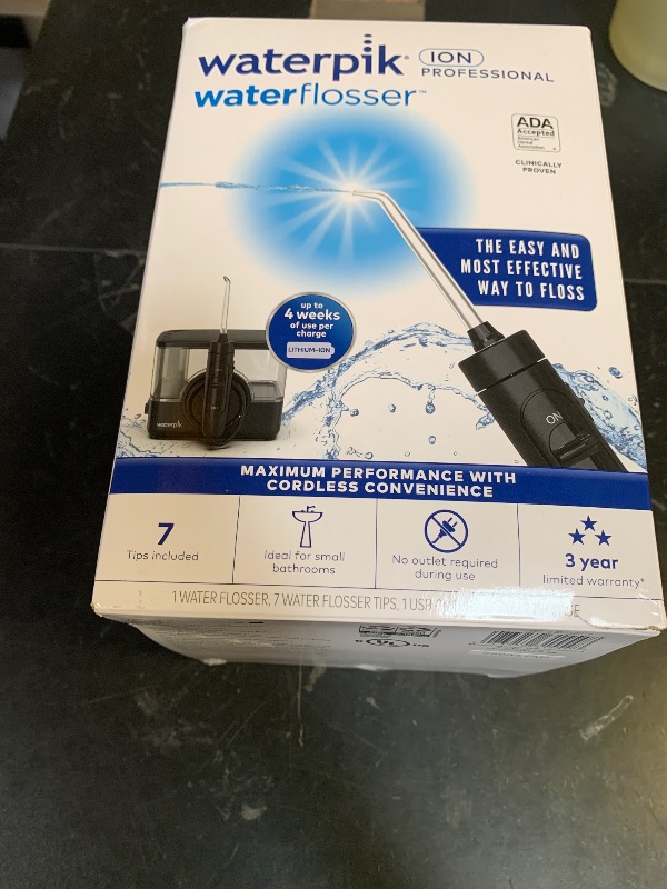 Photo 1 of Waterpik ION Professional Water Flosser, Rechargeable and Portable for Teeth, Gums, Braces, 10 Settings, 7 Flossing Tips For Multiple Users And Needs, ADA Accepted, WF-12 Black, Packaging May Vary