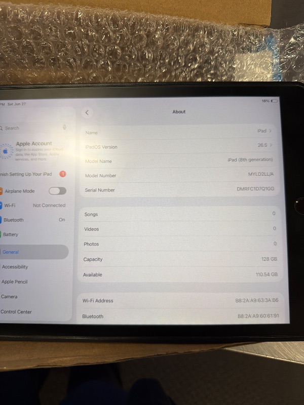 Photo 1 of Apple iPad (10.2-inch, Wi-Fi, 128GB, 8th Generation)- Space Gray (Renewed)