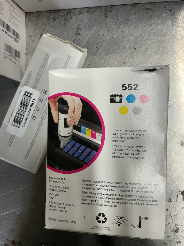 Photo 1 of EPSON 552 EcoTank Ink Ultra-high Capacity Bottle Five Color Combo Pack (T552920-S) Works with ET-8500, 8550