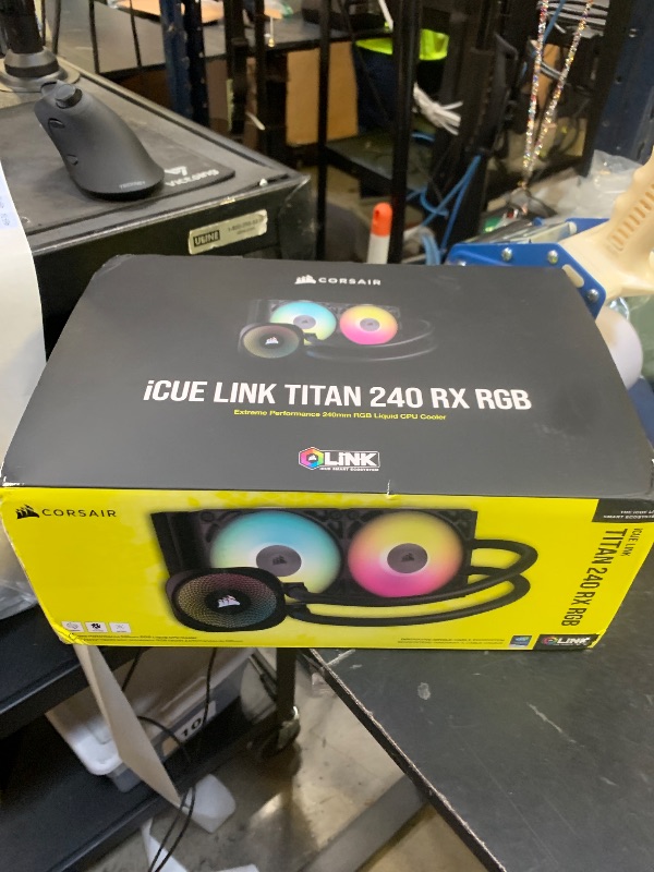Photo 1 of **DAMAGE, SEE NOTES** CORSAIR iCUE Link Titan 240 RX RGB Liquid CPU Cooler – 240mm AIO – Low-Noise – FlowDrive Cooling Engine – Intel LGA 1851/1700, AMD AM5/AM4 – 2X RX120 RGB Fans – iCUE Link System Hub Included – Black