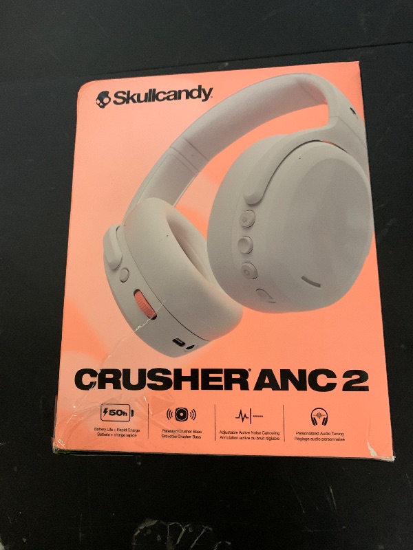 View 3 of Skullcandy Crusher ANC 2 Wireless Over-Ear Bluetooth Headphones with Multi-Sensory Bass, Active Noise Cancelling, Up to 60 Hours Battery, Microphone for iPhone Android - Bone