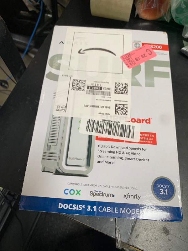 Photo 1 of ARRIS SURFboard SB8200 DOCSIS 3.1 Multi?Gig Cable Modem | 2 -1Gbps Ethernet Ports | Works with Xfinity, Cox, Spectrum | For Cable Internet Plans up to 2Gbps | Modem Only, Router Required