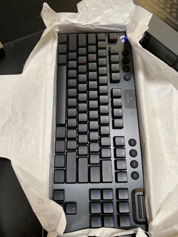 Photo 1 of Logitech G915 X Lightspeed TKL Low-Profile Wireless Gaming Keyboard, Double-Shot PBT Keycaps, Fully Programmable Keys, RGB Backlighting, Sleek Aluminum Finishing, GL Brown Tactile - PC/Mac - Black