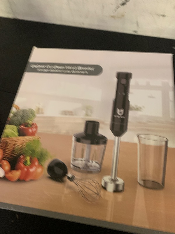 Photo 1 of Cordless Hand Blender, UTALENT Variable Speed Immersion Blender Rechargeable, with 500ml Chopper, 600ml container, Egg Whisk, for Smoothies, Baby Food and Soups – Black