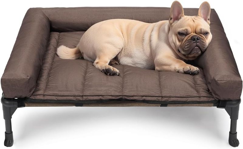 Photo 1 of Veehoo Cooling Elevated Dog Bed Add Removable Waterproof Bolster Cushion Mat, Raised Pet Cot with Breathable Teslin Mesh, No-Slip Feet, Dog Sofa Bed for Indoor Outdoor, XLarge, Brown CWC2331B
