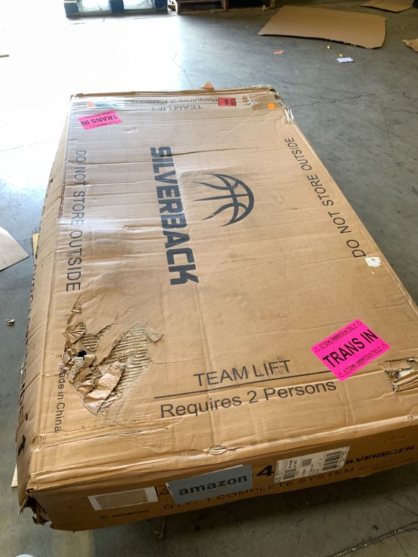 Photo 1 of Silverback 60" Height Adjustable In-Ground Basketball Hoop with Tempered Glass Backboard, Pro-Style Breakaway Rim, Pole and Backboard Pad, Black-White