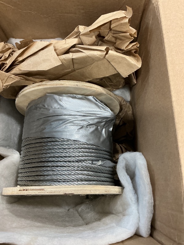 Photo 1 of 1/4" Steel Cable Kit, PIUM 150 Ft 7x19 Strand Aircraft Cable with Loops, Heavy Duty Wire Rope 6400 lbs Breaking Strength with Clamps and Thimbles for Zipline, Boat Lift, Outdoor Use