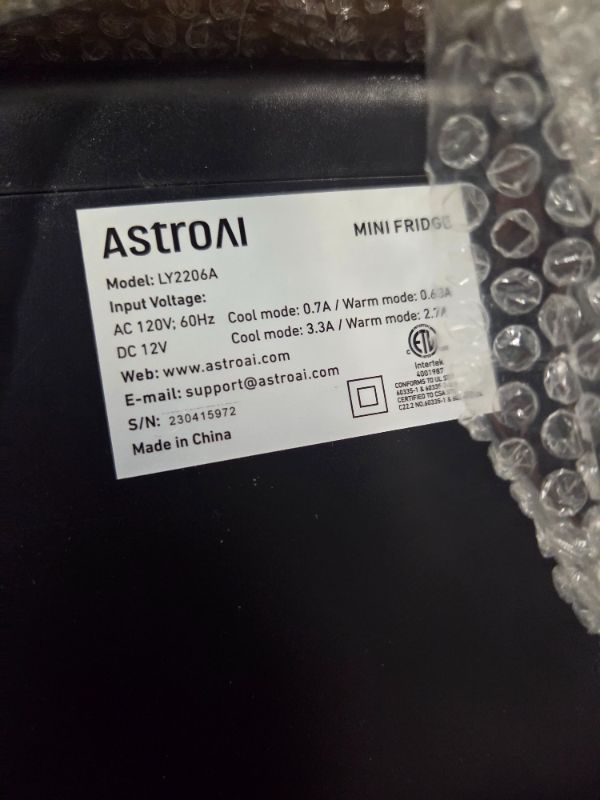 Photo 1 of **FINAL SALE, NO RETURNS, NOT FUNCTIONAL, VIEW NOTES**AstroAI Mini Fridge 2.0 Gen, 6 Liter/8 Cans Compact Small Refrigerator, Makeup Skincare Cooler & Warmer, Energy Efficient & Quiet, 110V AC/12V DC Portable for Bedroom, Car, Office&Dorms (Dark Grey)