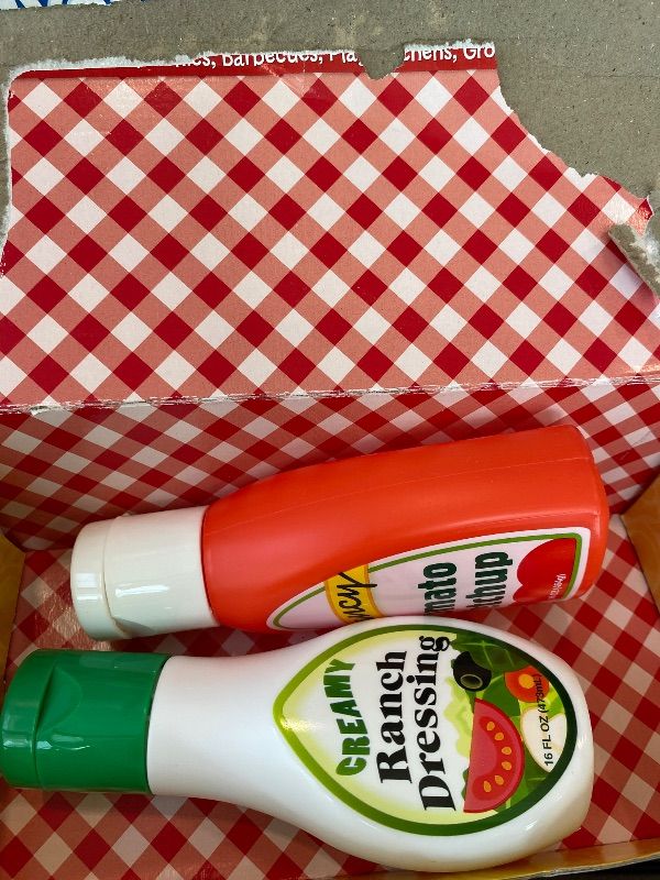 Photo 1 of [ONLY TWO PIECES LEFT] Melissa & Doug 5-Piece Favorite Condiments Play Food Set Play Ketchup and Mustard Bottles, Pretend Food Set for Kids Ages 3+