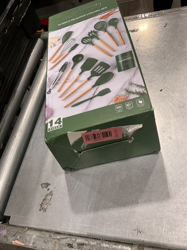 Photo 1 of !! MISSING PARTS S!!Country Kitchen Non Stick Silicone Utensil Set with Rounded Wood Handles for Cooking and Baking, 14 Piece Set, Green
